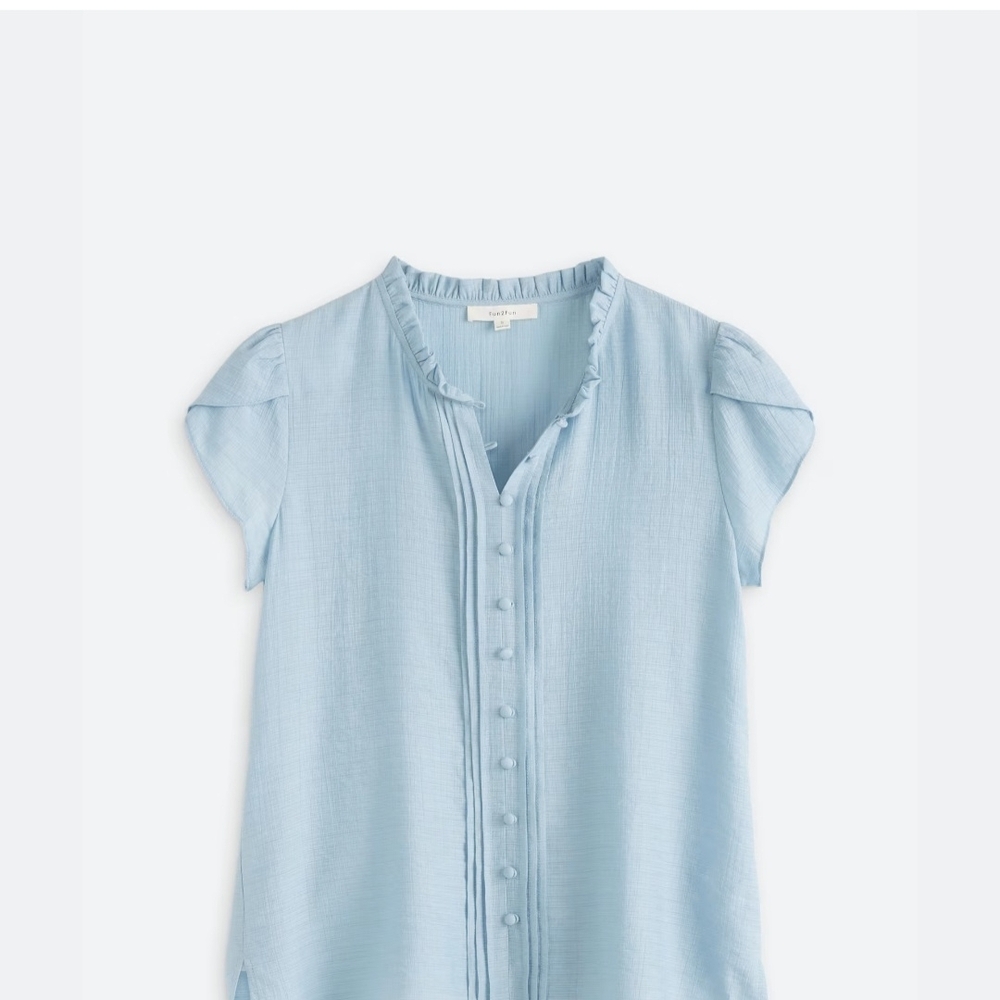 Blue Sky Light Blue Button-Up Blouse